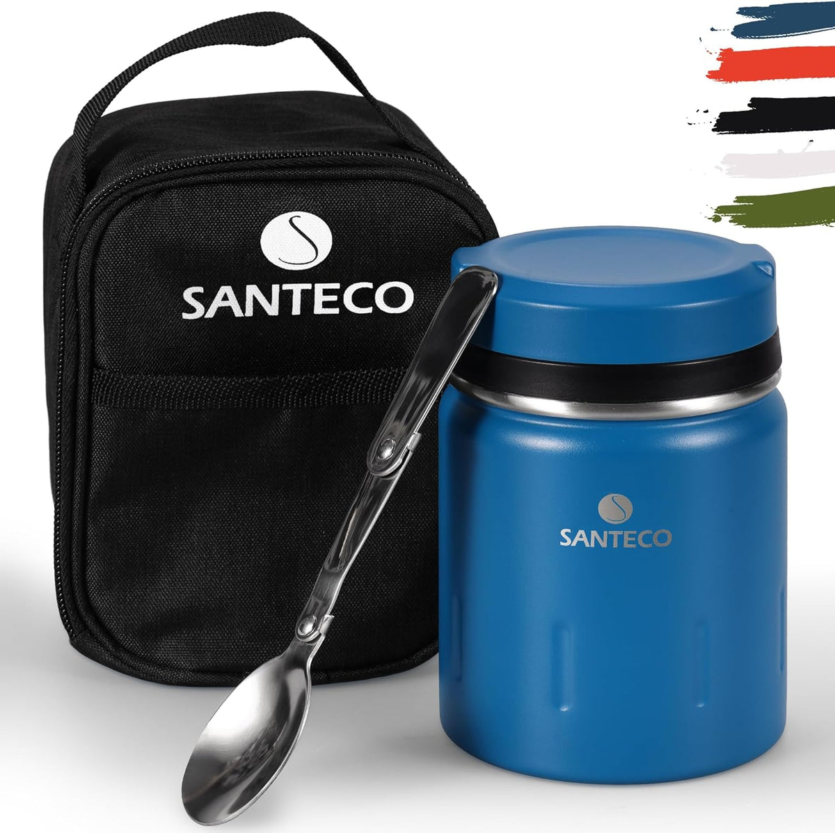 SANTECO Koge Thermal Food Jar With Spoon, 17 oz, Stainless Steel, Vacuum Insulated