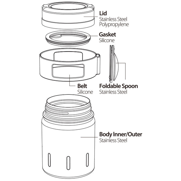 SANTECO Koge Thermal Food Jar With Spoon, 17 oz, Stainless Steel, Vacuum Insulated