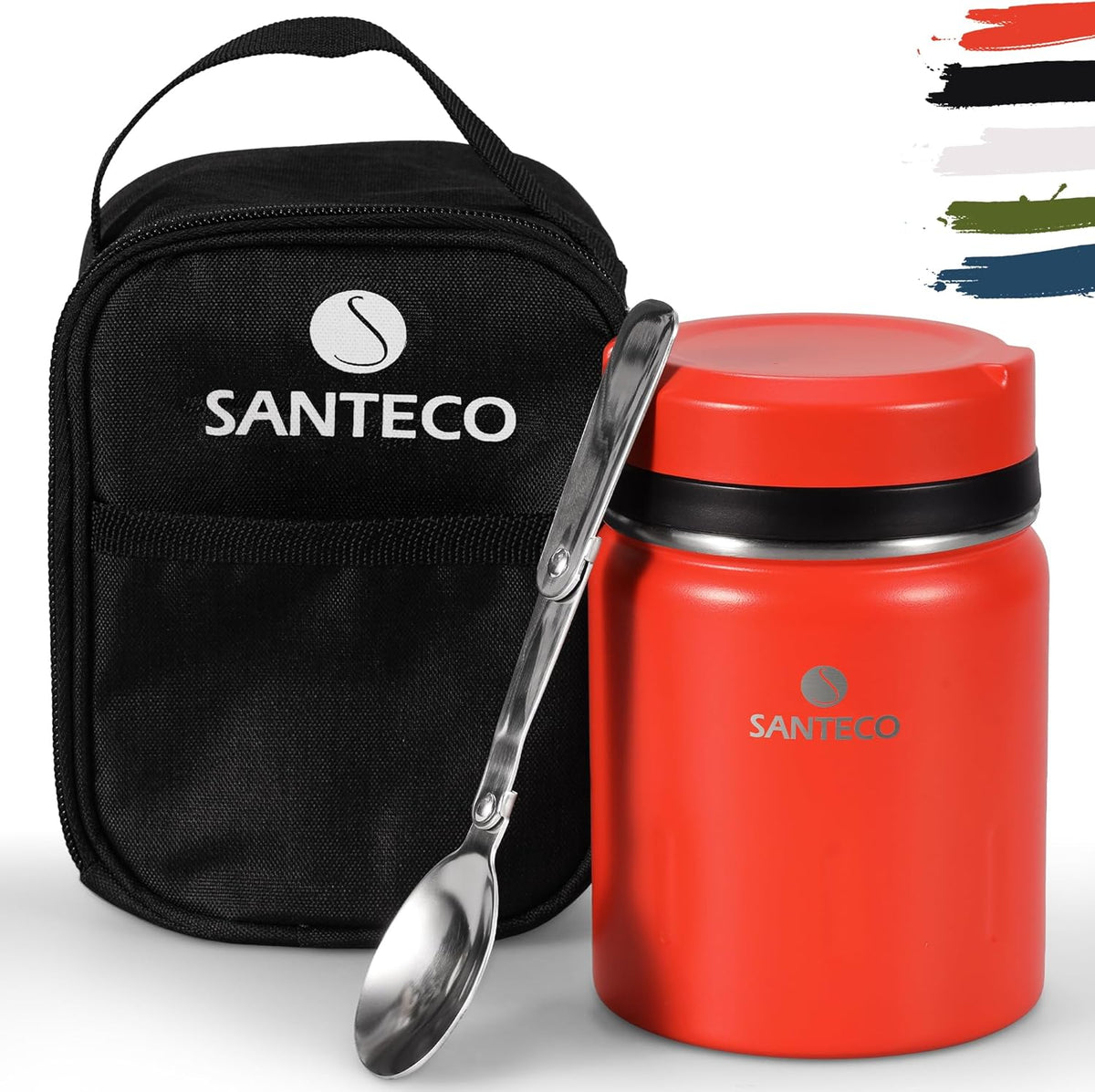SANTECO Koge Thermal Food Jar With Spoon, 17 oz, Stainless Steel, Vacuum Insulated